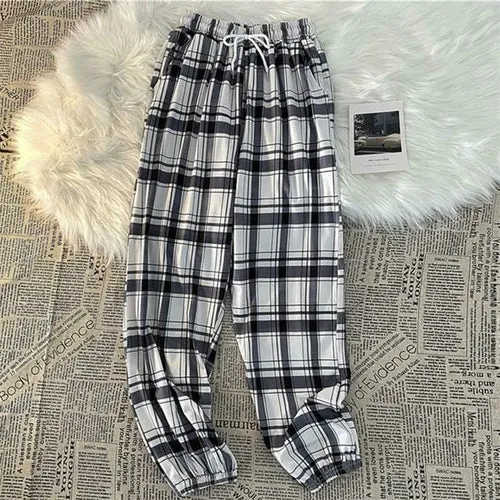 Pants Women New Bunch Of Feet Fashion Plus Size Black Plaid Summer