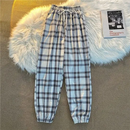 Pants Women New Bunch Of Feet Fashion Plus Size Black Plaid Summer