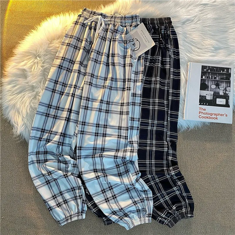 Pants Women New Bunch Of Feet Fashion Plus Size Black Plaid Summer