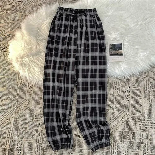 Pants Women New Bunch Of Feet Fashion Plus Size Black Plaid Summer