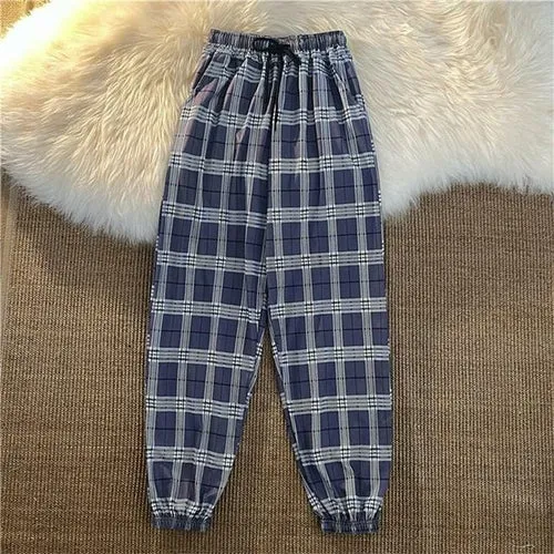 Pants Women New Bunch Of Feet Fashion Plus Size Black Plaid Summer