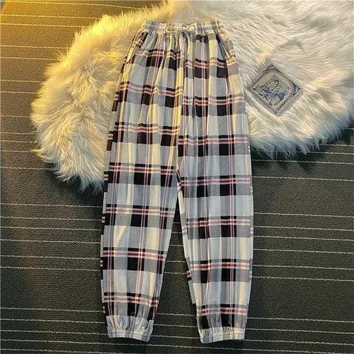 Pants Women New Bunch Of Feet Fashion Plus Size Black Plaid Summer