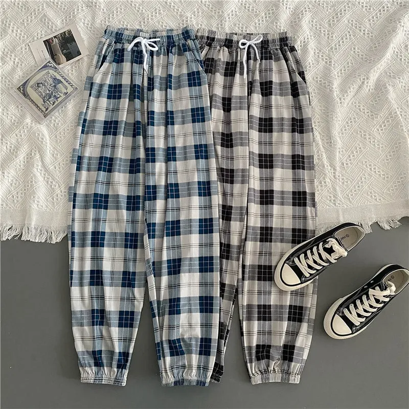 Pants Women New Bunch Of Feet Fashion Plus Size Black Plaid Summer