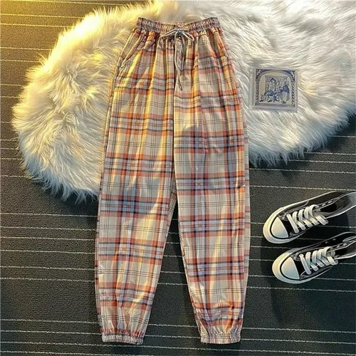 Pants Women New Bunch Of Feet Fashion Plus Size Black Plaid Summer