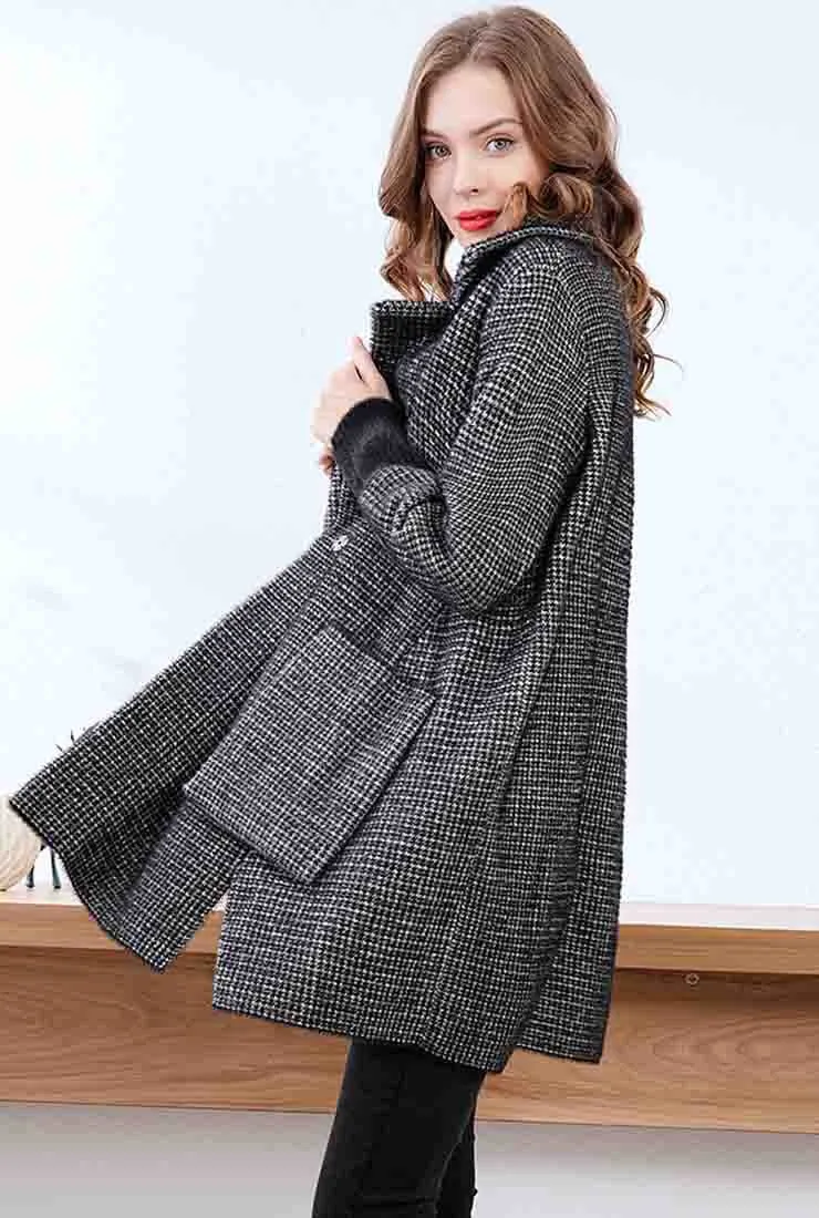 Plaid Loose Long Sleeve Lapel Mid-length Coat