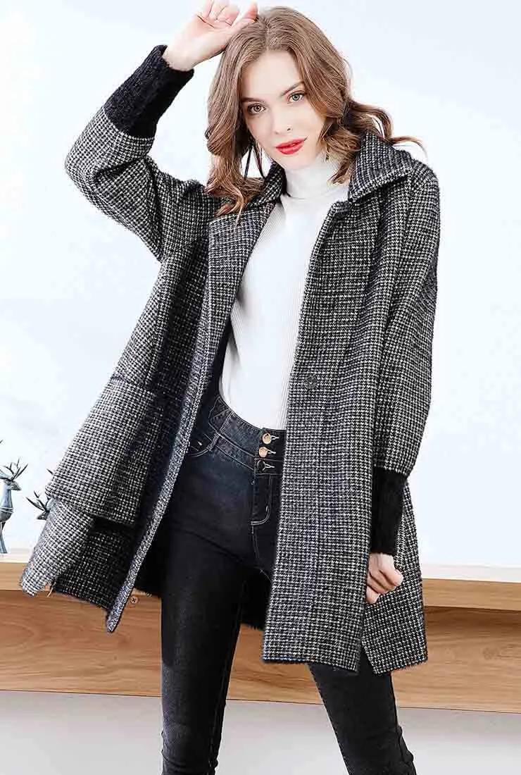 Plaid Loose Long Sleeve Lapel Mid-length Coat