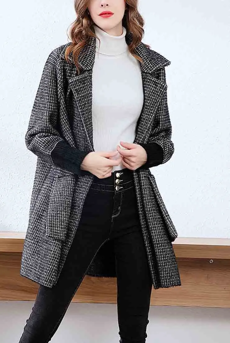 Plaid Loose Long Sleeve Lapel Mid-length Coat