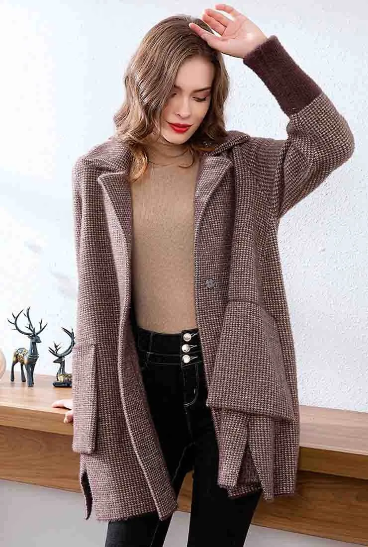 Plaid Loose Long Sleeve Lapel Mid-length Coat