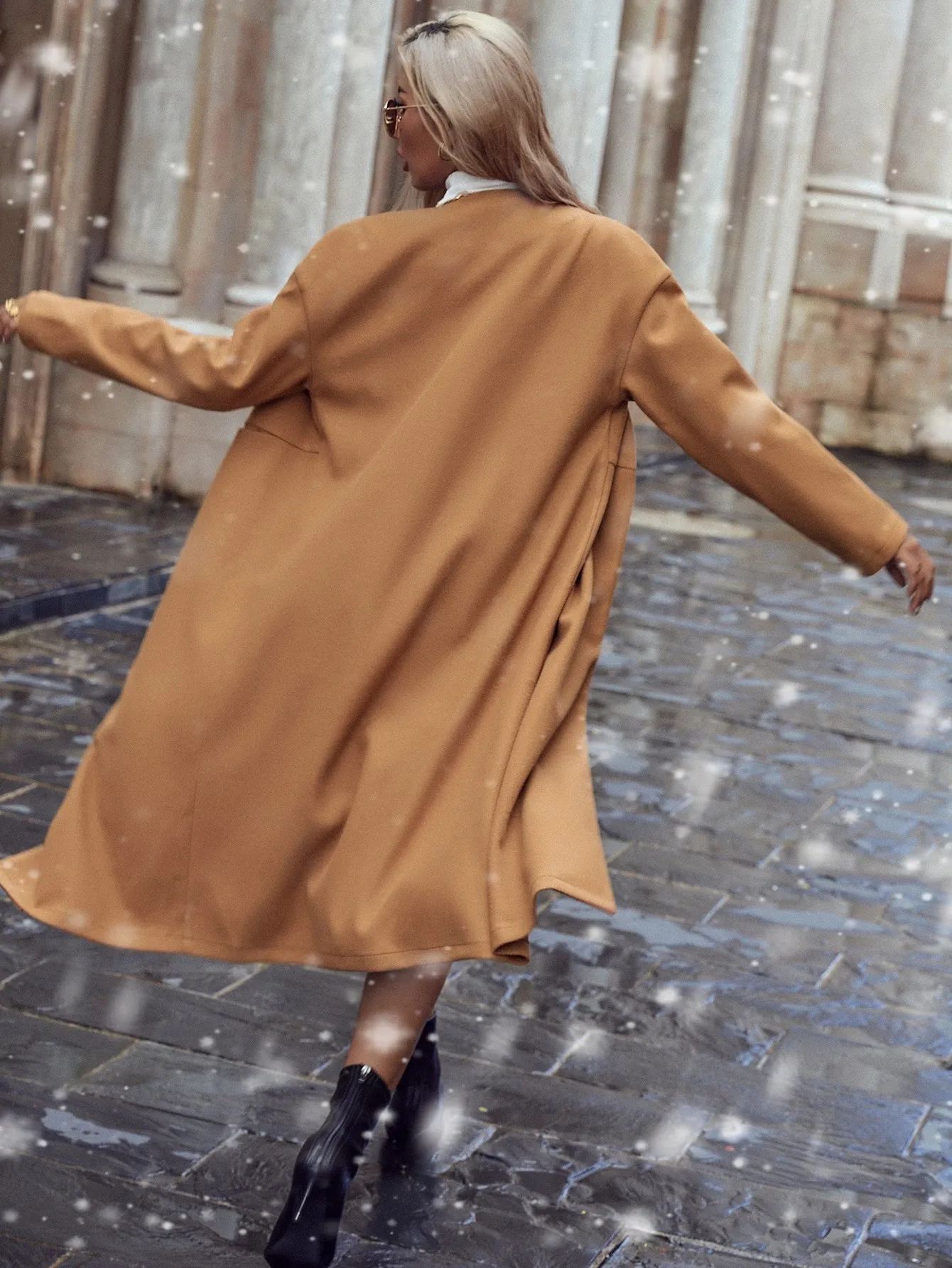 Plain Long Sleeve Long Women Overcoat