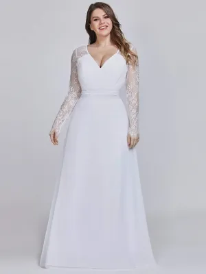 Plus Size V Neck Long Evening Gowns with Lace Sleeves