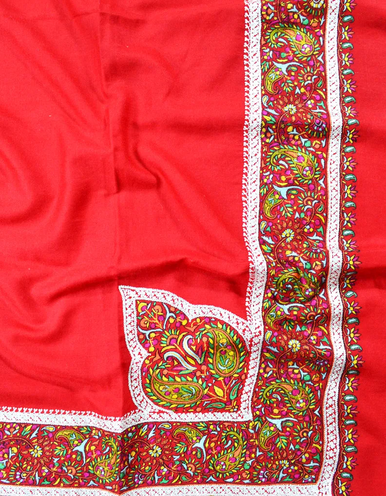 red embroidery pashmina shawl 7943