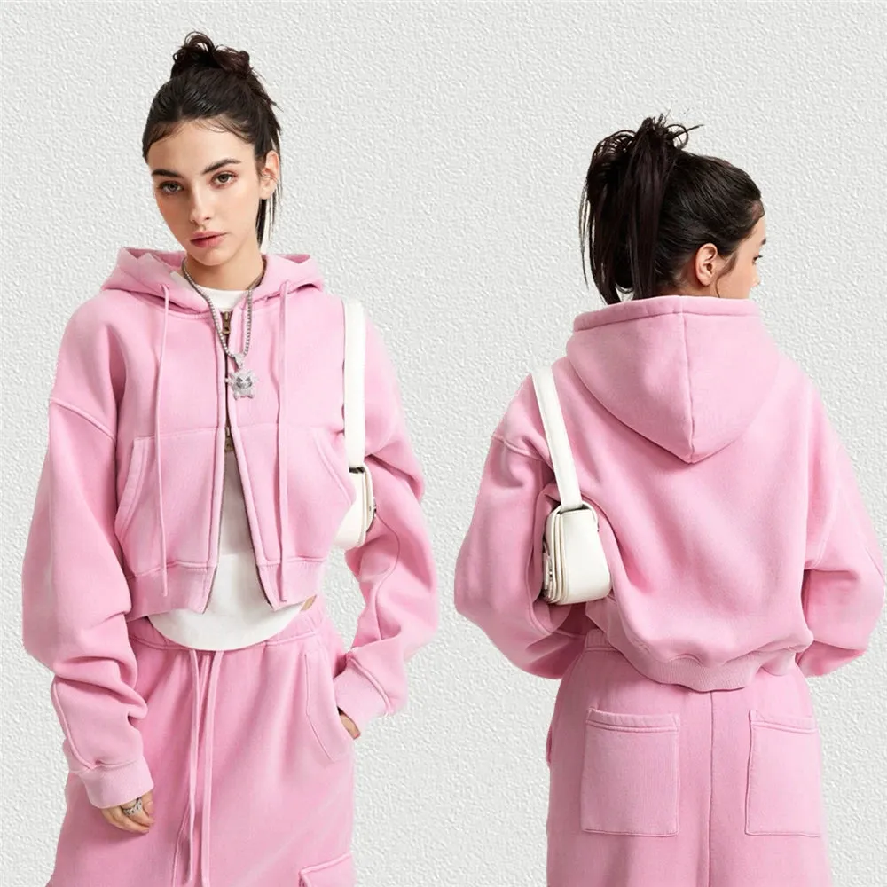 Retro Women Short Zipper Hoodie