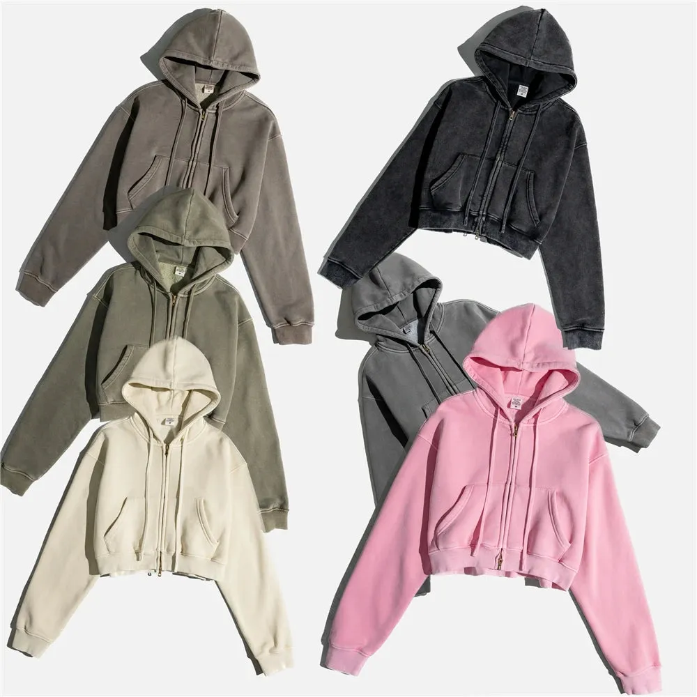 Retro Women Short Zipper Hoodie