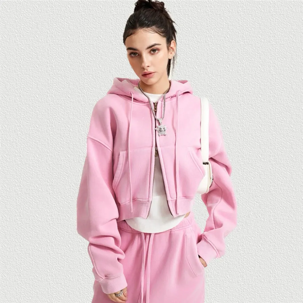 Retro Women Short Zipper Hoodie