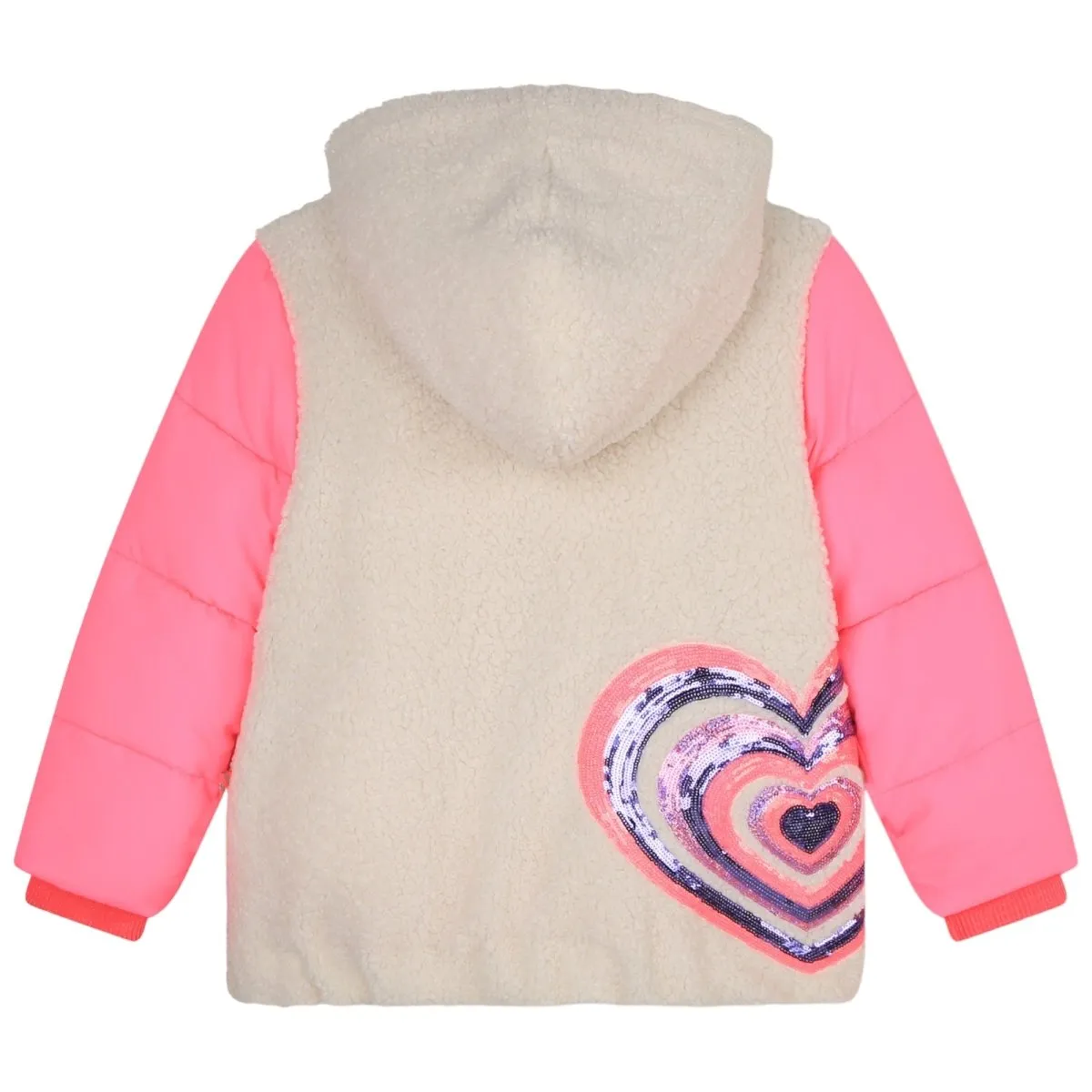 SEQUIN HEART FAUX SHEARLING HOODED COAT