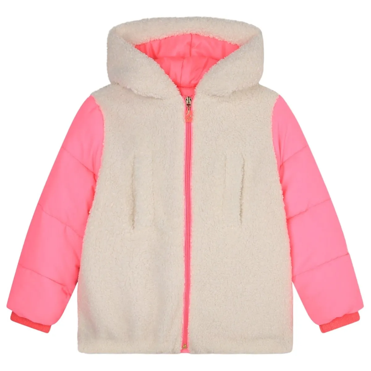 SEQUIN HEART FAUX SHEARLING HOODED COAT