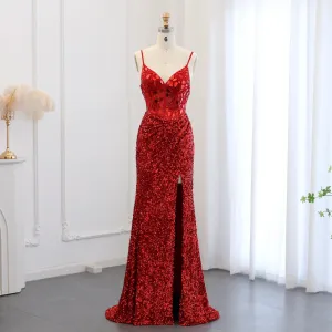 Sexy Spaghetti Burgundy Sequin Prom Evening Dress SS166