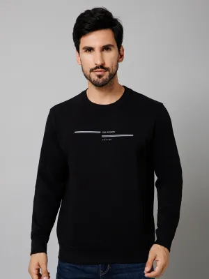 Solid Black Full Sleeves Round Neck Regular Fit Casual Sweatshirt For Mens