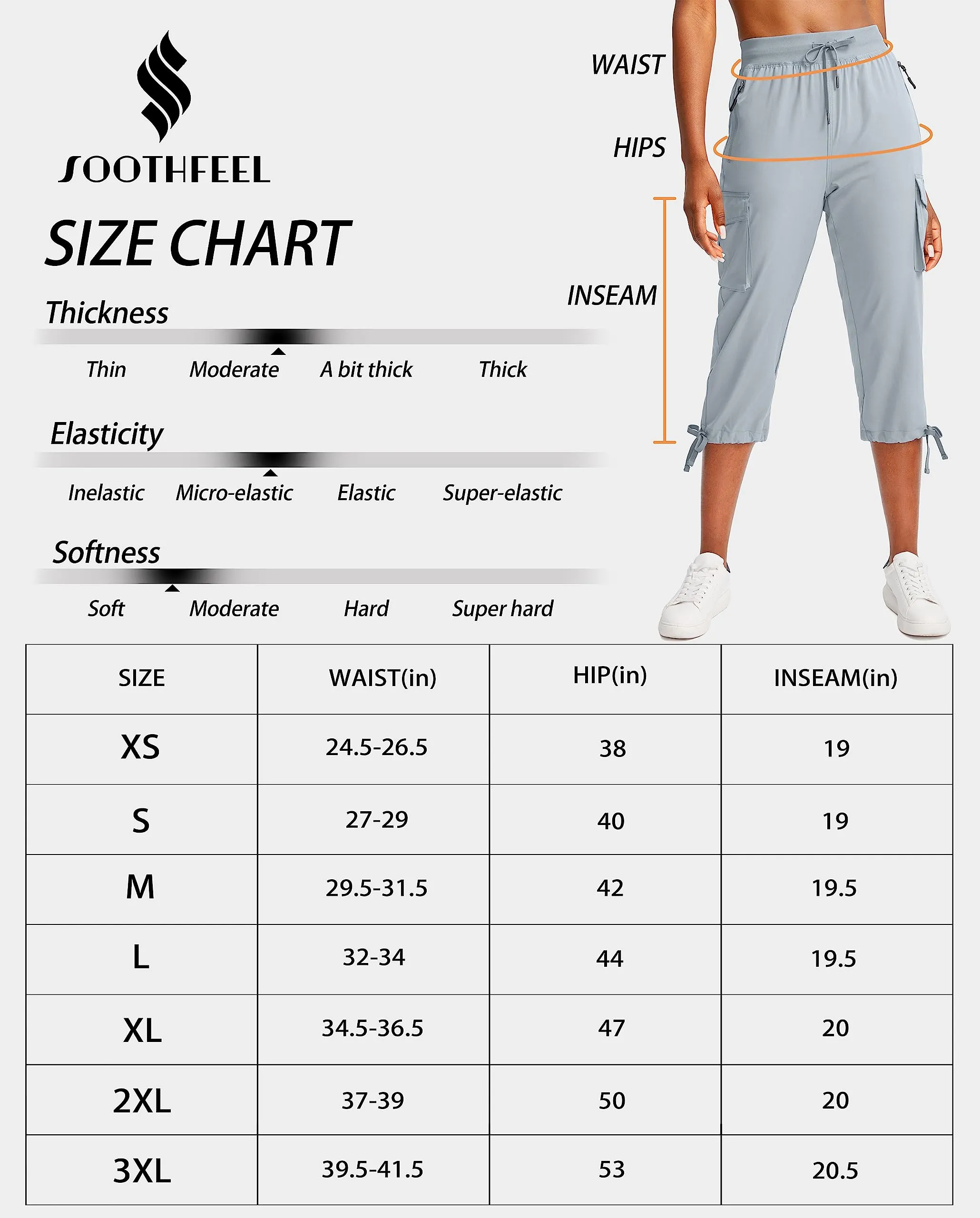 Soothfeel Women's Cargo Capris Pants with 6 Pockets Lightweight Quick Dry Travel Hiking Summer Pants for Women Casual (Black, L)