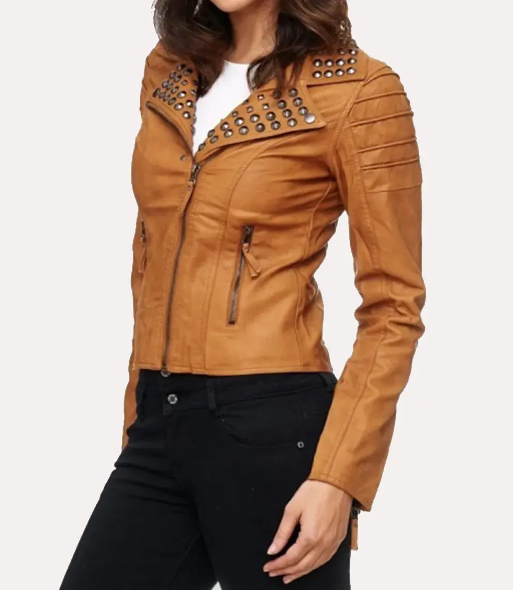 Studded Brown Womens Leather Jacket