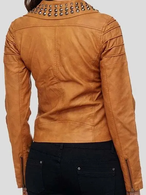 Studded Brown Womens Leather Jacket