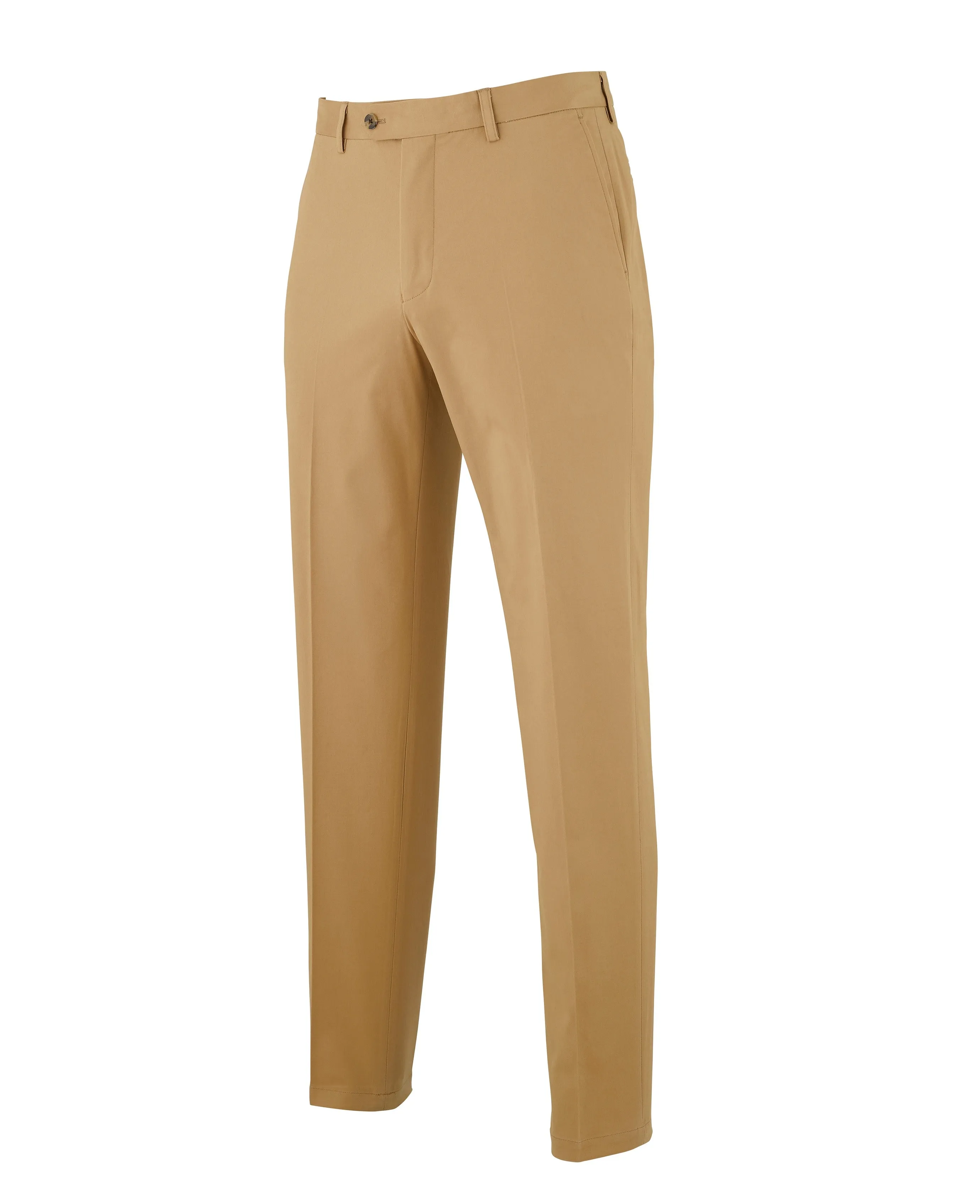 Tan Stretch Cotton Classic Fit Flat Front Chinos