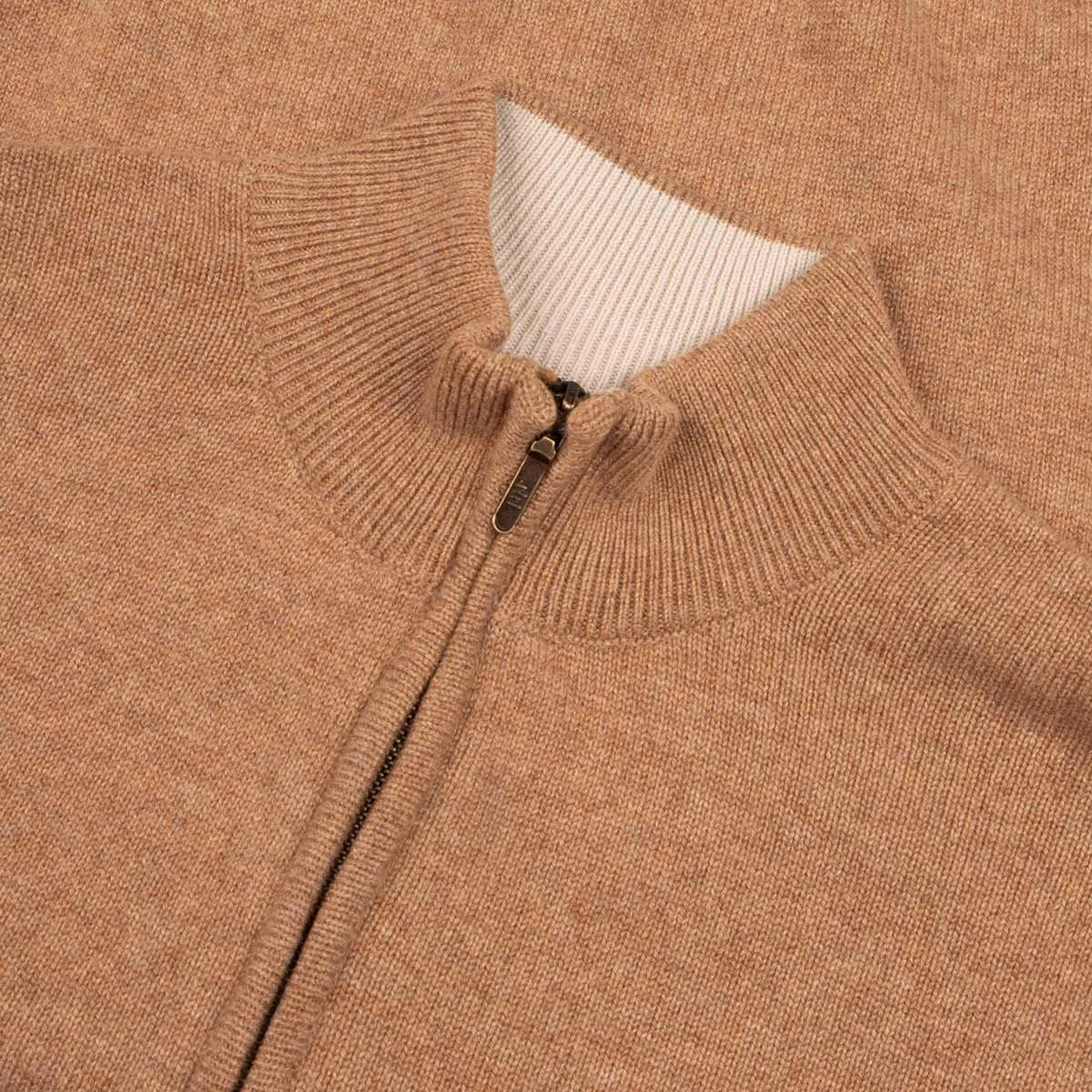 The Barra 4ply Full Zip Cashmere Cardigan - Savannah/Hessian