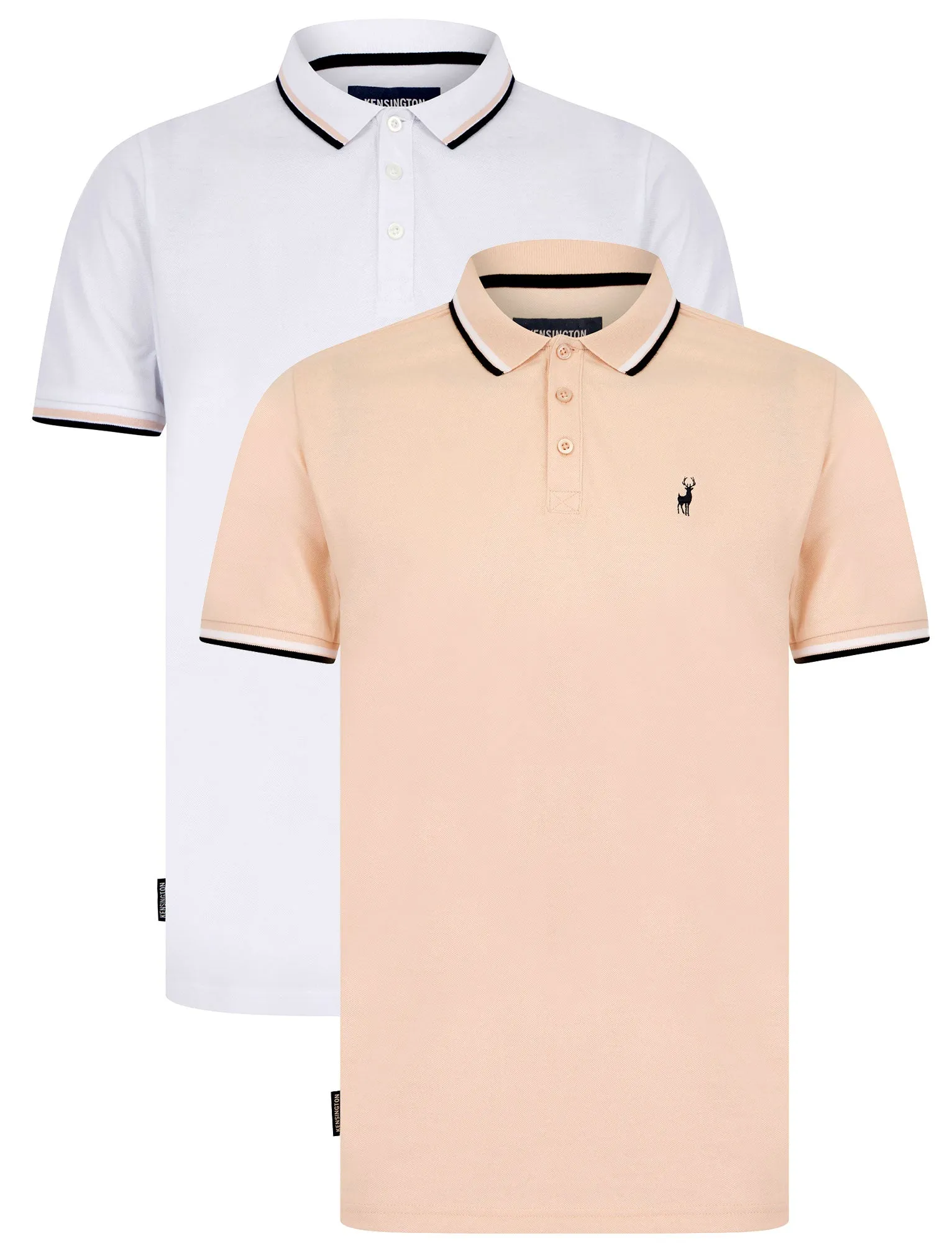 Thomas (2 Pack) Cotton Pique Polo Shirt in Bright White / Peach Whip - Kensington Eastside