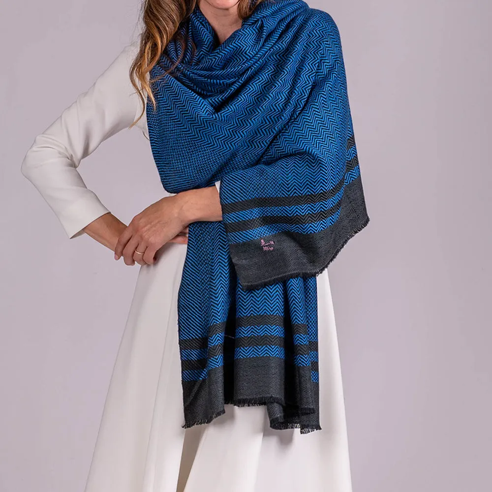 True Blue and Black Pashmina Cashmere Shawl