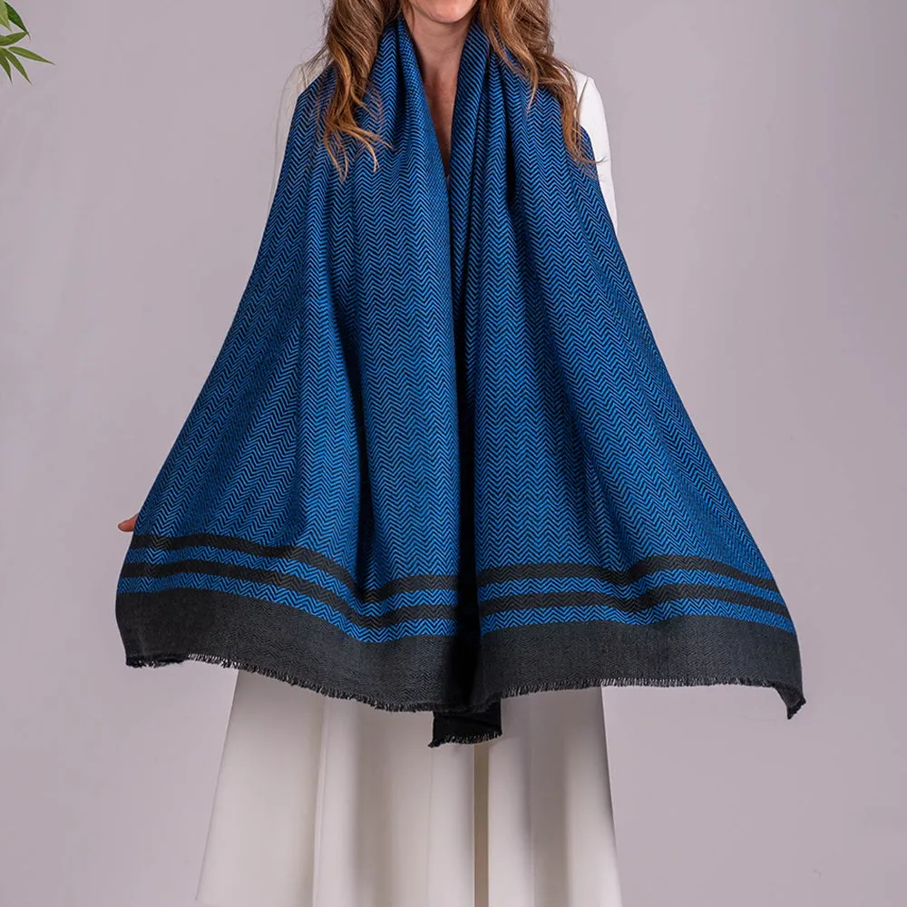 True Blue and Black Pashmina Cashmere Shawl