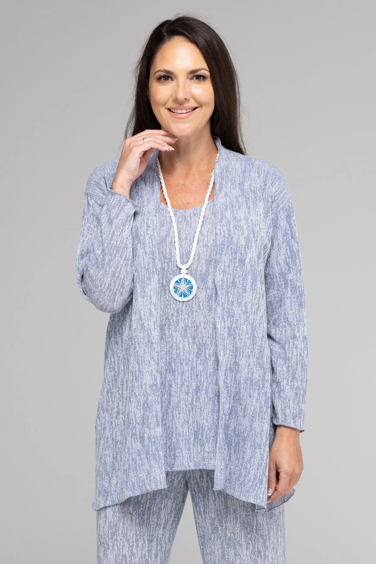 TWIN SET - Sky Haven Poly/Rayon Knit Longer Sleeve top   Cardigan