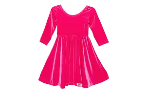 Twirly Dress in Hot Pink Stretch Velvet