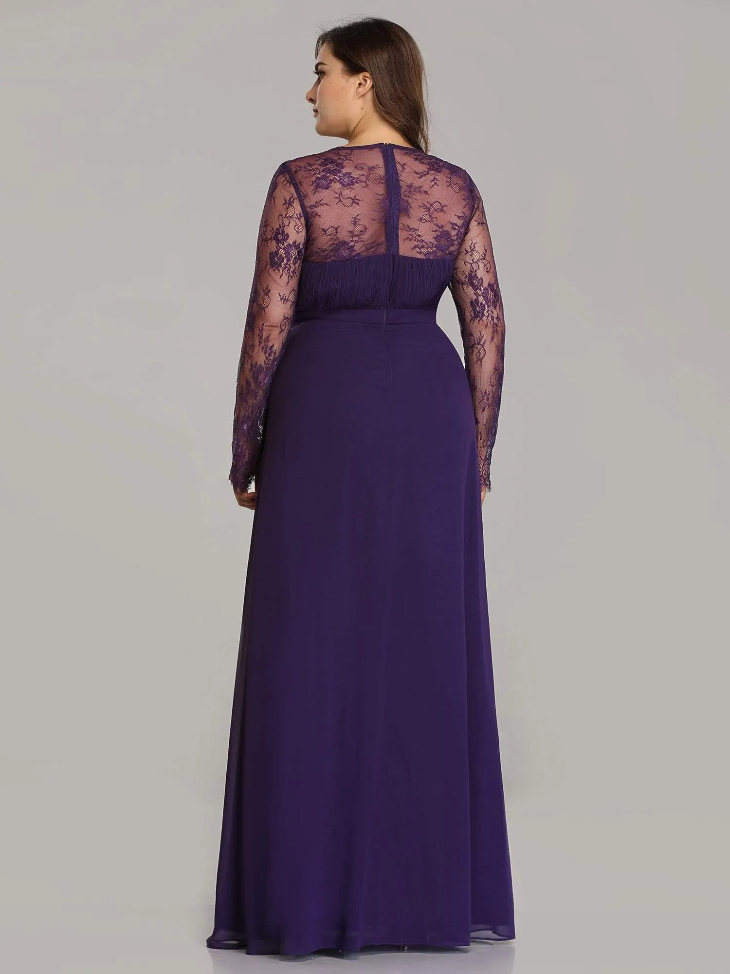 V Neck Maxi Long Evening Gowns with Lace Sleeves