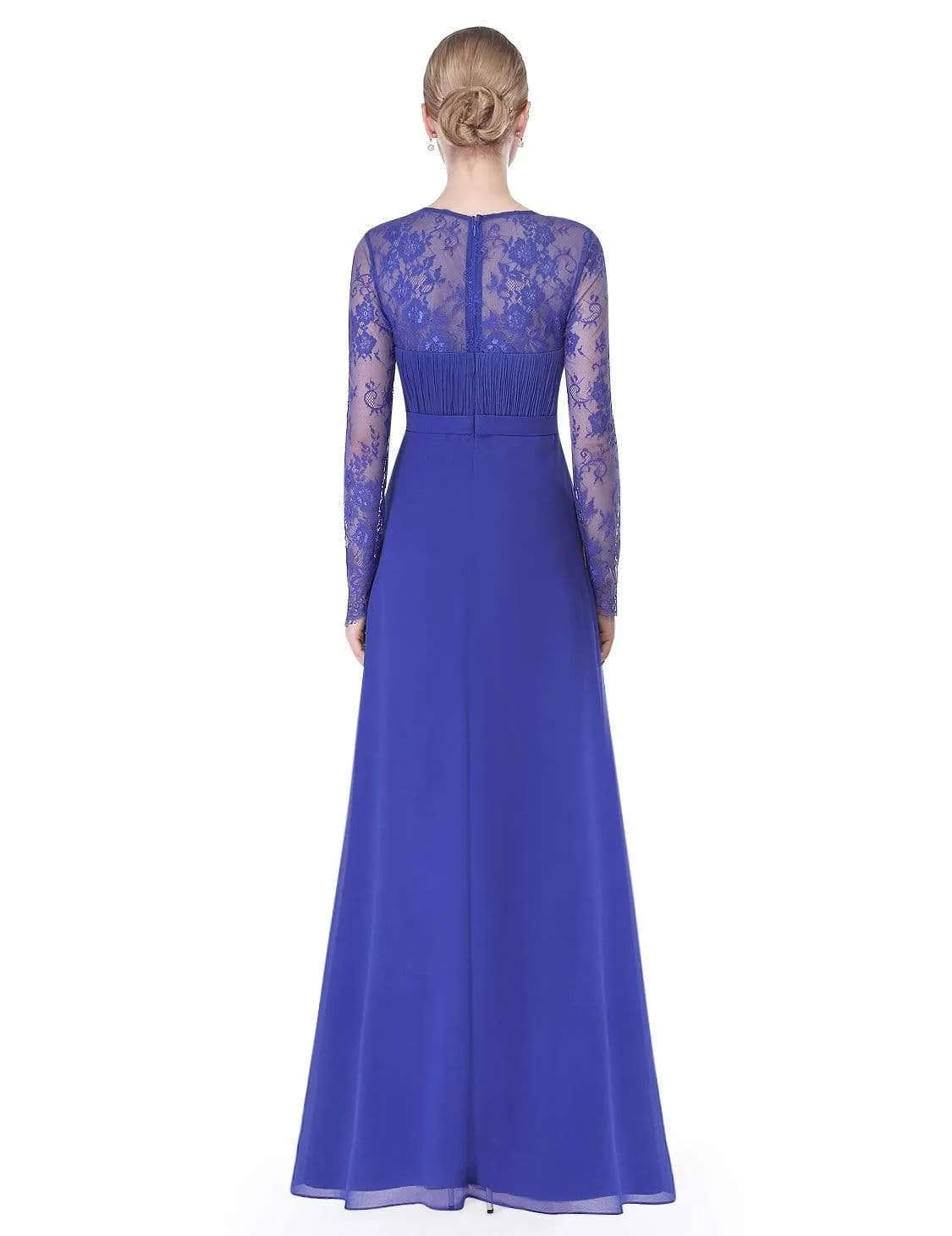 V Neck Maxi Long Evening Gowns with Lace Sleeves