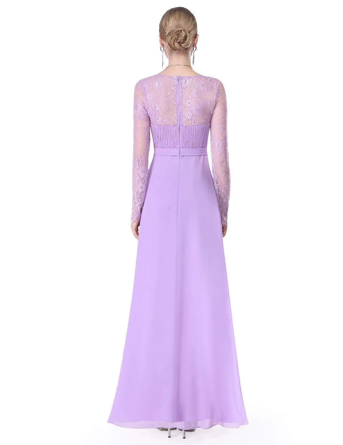 V Neck Maxi Long Evening Gowns with Lace Sleeves