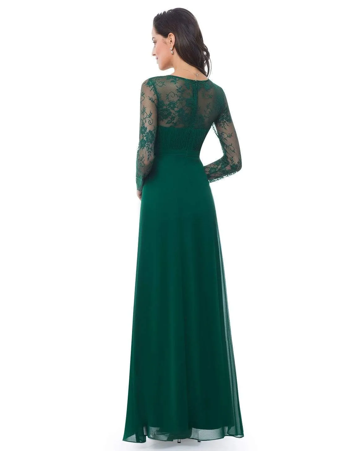 V Neck Maxi Long Evening Gowns with Lace Sleeves