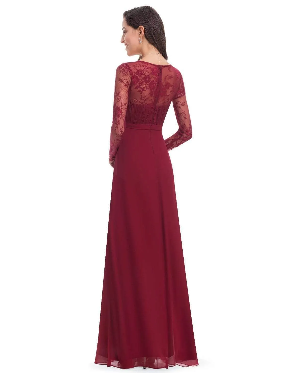 V Neck Maxi Long Evening Gowns with Lace Sleeves