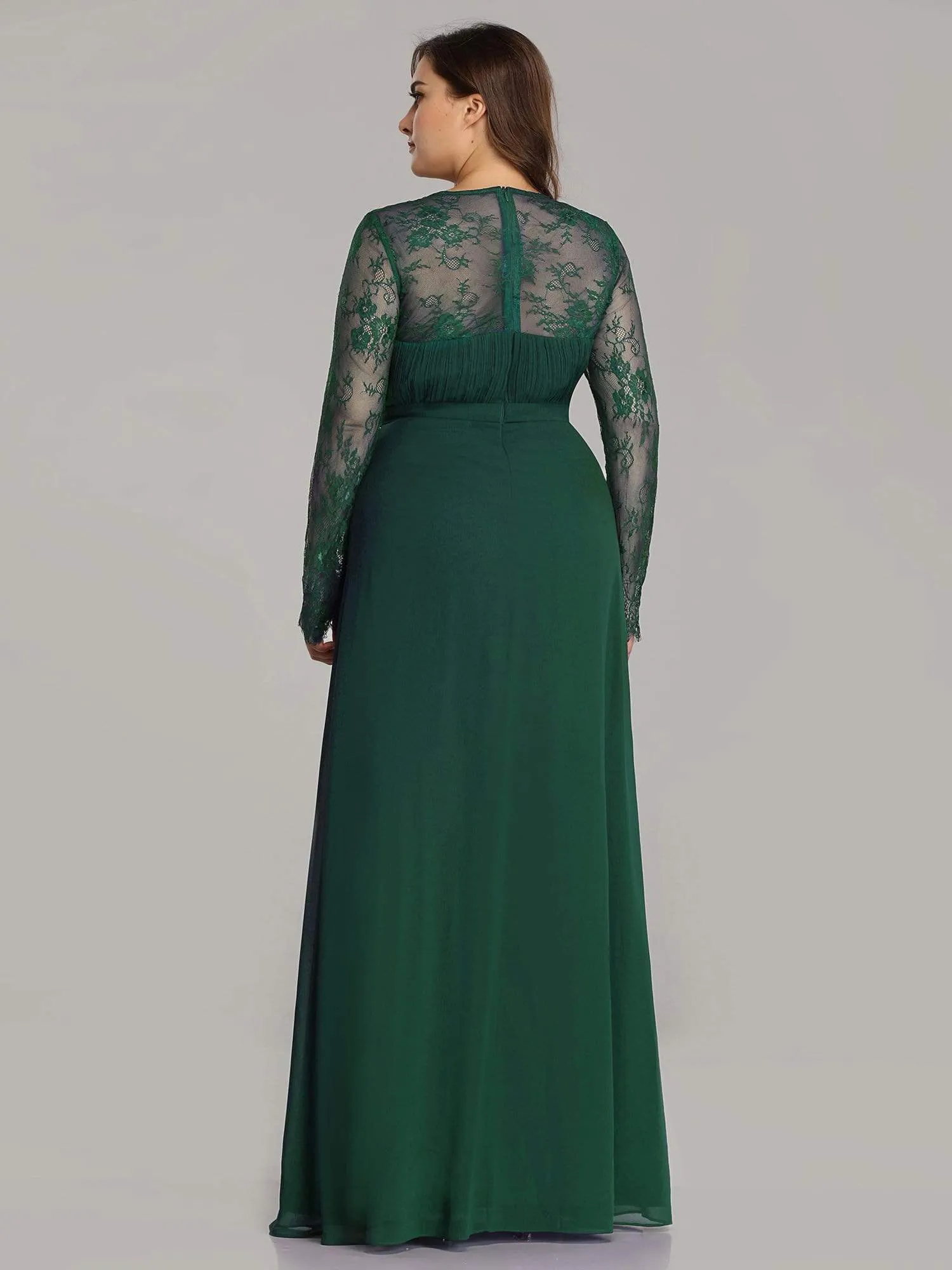 V Neck Maxi Long Evening Gowns with Lace Sleeves