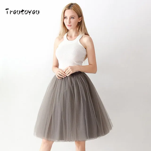 VenusFox High Waist Swing Dolly Ball Gown 6 Layered Midi Skirts