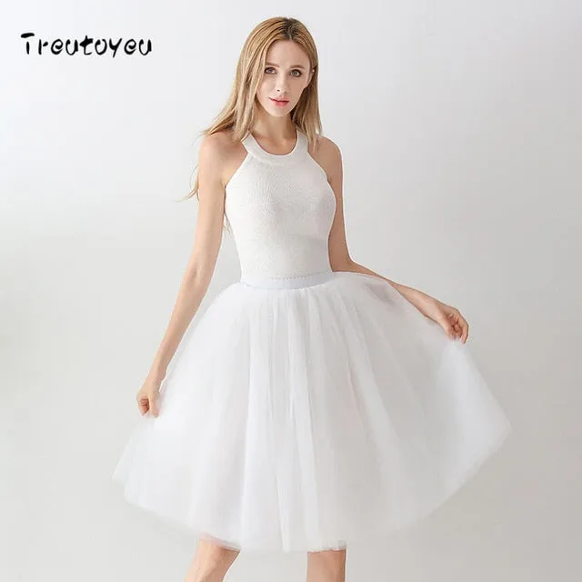 VenusFox High Waist Swing Dolly Ball Gown 6 Layered Midi Skirts