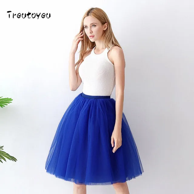 VenusFox High Waist Swing Dolly Ball Gown 6 Layered Midi Skirts