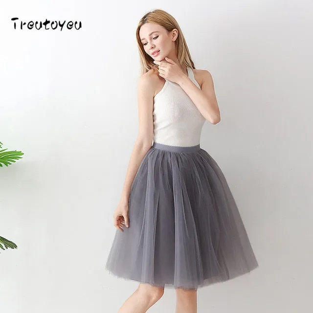 VenusFox High Waist Swing Dolly Ball Gown 6 Layered Midi Skirts