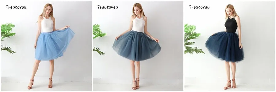 VenusFox High Waist Swing Dolly Ball Gown 6 Layered Midi Skirts