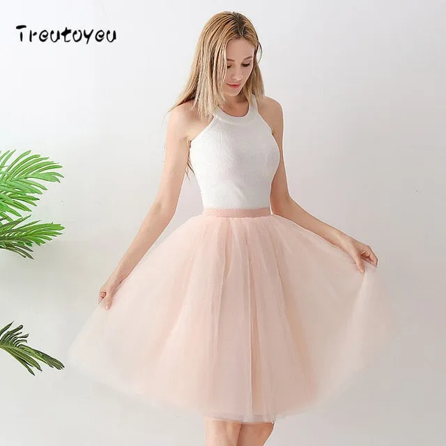 VenusFox High Waist Swing Dolly Ball Gown 6 Layered Midi Skirts