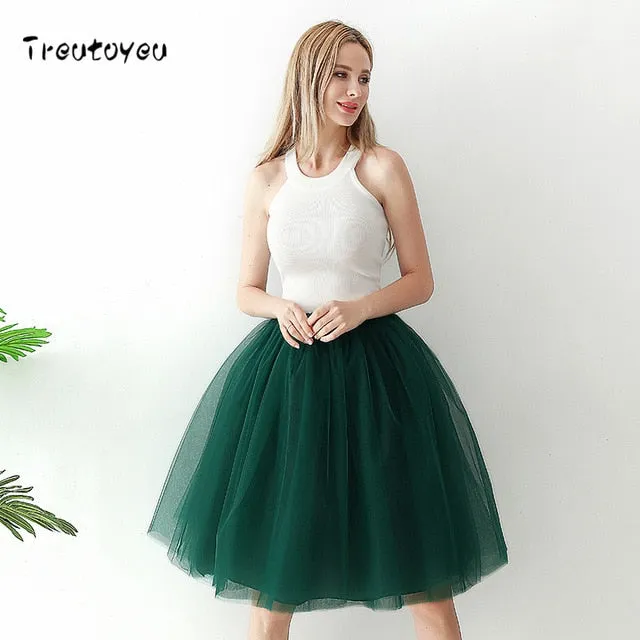 VenusFox High Waist Swing Dolly Ball Gown 6 Layered Midi Skirts