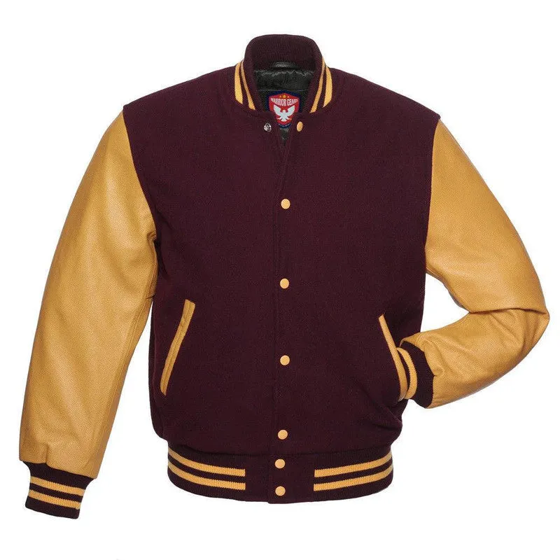 Warrior Gears Classic Hybrid Varsity Jacket for Kids, Toddler Letterman Bomber Jacket for Boys, Unisex Varsity Jacket Girls, Maroon Pure Wool Body & Gold Cowhide Leather Sleeves