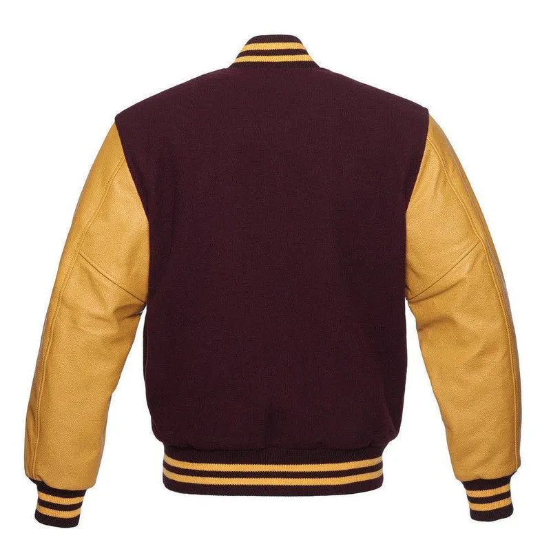 Warrior Gears Classic Hybrid Varsity Jacket for Kids, Toddler Letterman Bomber Jacket for Boys, Unisex Varsity Jacket Girls, Maroon Pure Wool Body & Gold Cowhide Leather Sleeves