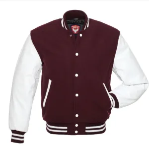 Warrior Gears Classic Hybrid Varsity Jacket for Kids, Toddler Letterman Bomber Jacket for Boys, Unisex Varsity Jacket Girls, Maroon Pure Wool Body & White Cowhide Leather Sleeves