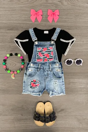 Watermelon Distressed Overall Set