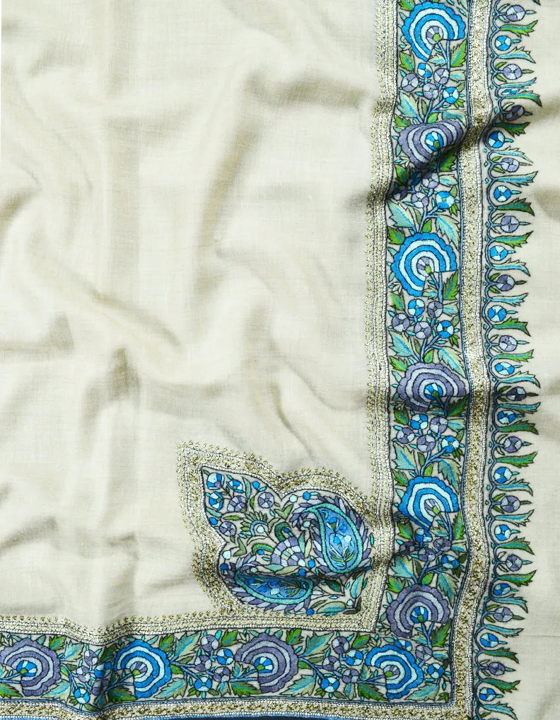 white embroidery pashmina shawl 7933